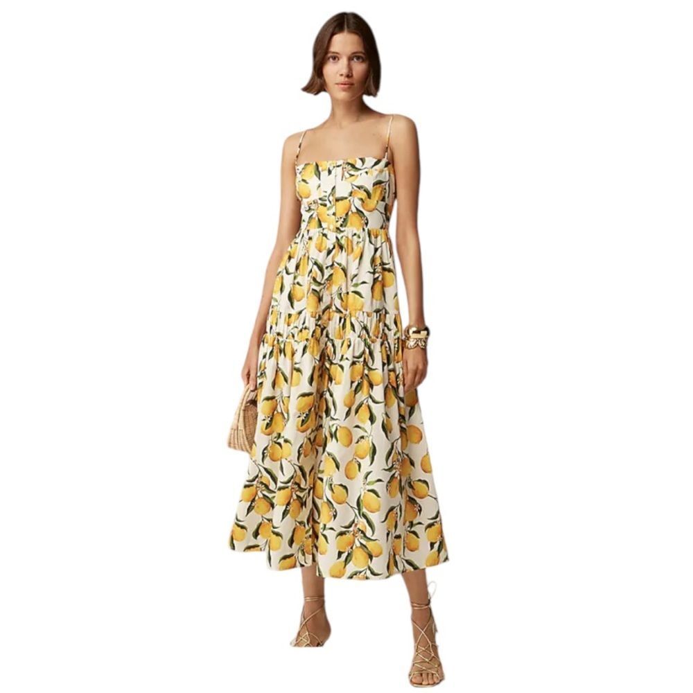 NWOT J Crew A-line Cotton Midi Dress in Limoncello, size 14